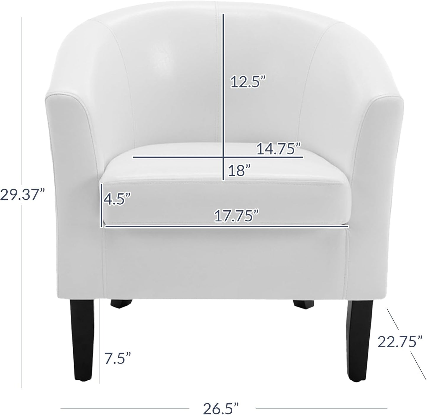 BELLEZE Accent Barrel Chair, Set of 2 lub Tub Sofa Corner Chair with Flared Legs and Cozy Soft Padding for Living Room Bedroom Waiting Room - White