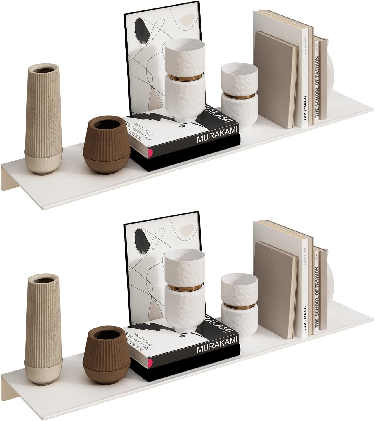 JOOM White Floating Shelves for Wall Storage, Metal Wall Shelves for Living Room, Bathroom, Kitchen, 20” Long Display Shelves for Collectibles(2 PCS)