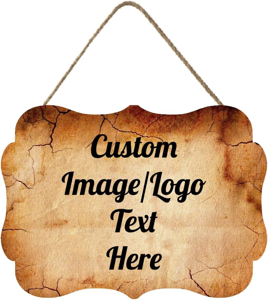 Personalized Wooden Welcome Sign for Front Door - Customized Image/Text Hanging Decor, Farmhouse Style, 11.2 * 8 Inch