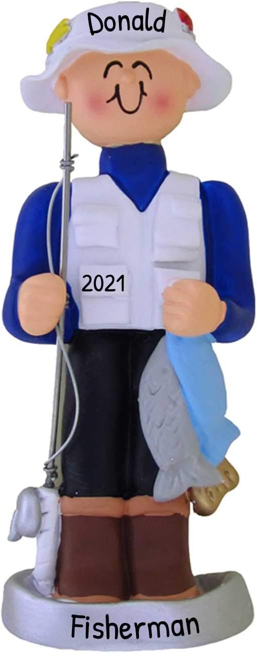 Ornaments by Elves Personalized Gone Fishing Ornament 2024 - White Hat Fisherman Ornament Fishing Ornaments for Christmas Tree Fishing Decor Merry Fishmas Ornament Outdoor Fun Fishing Christmas