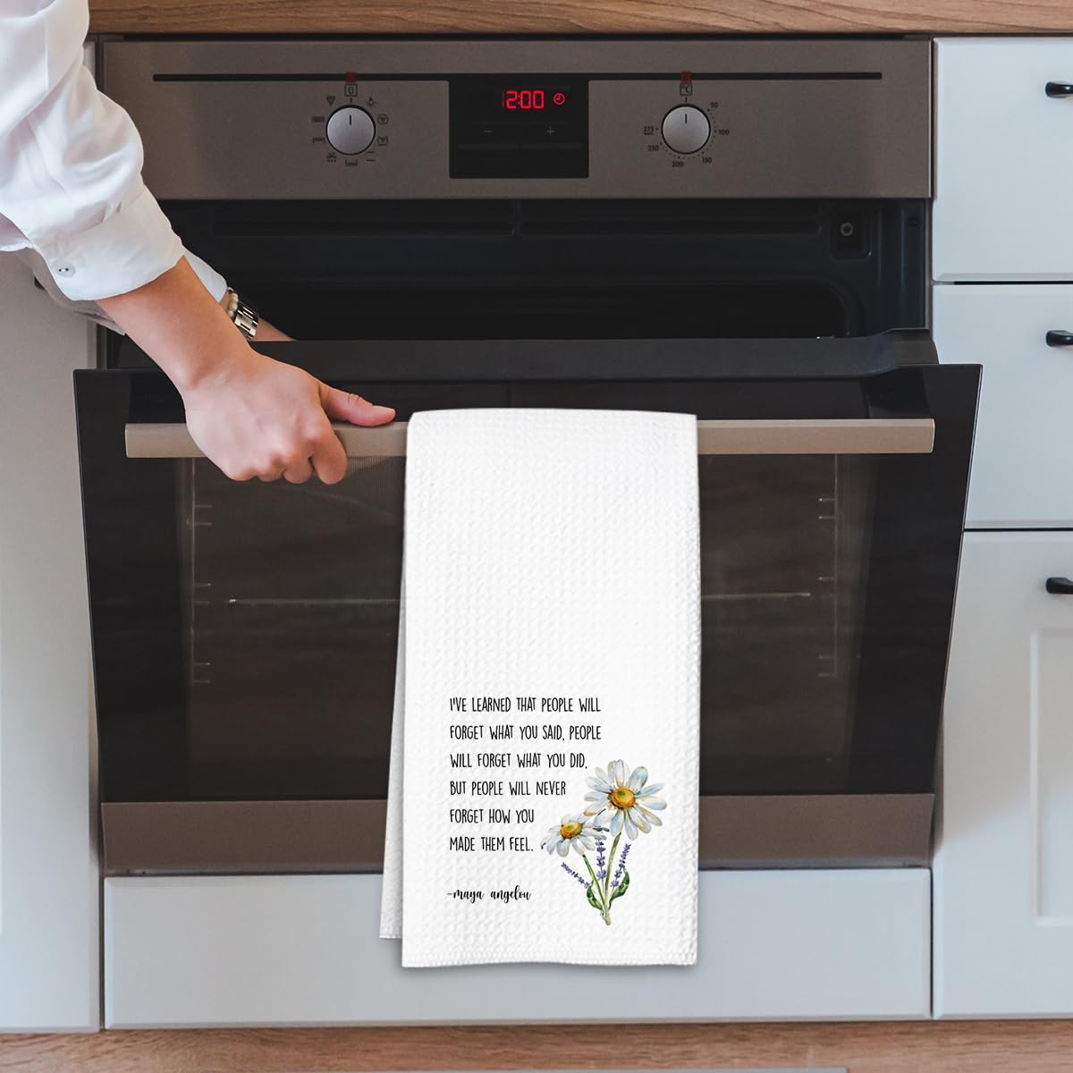 Inspirational Kitchen Hand Towel, Hostess Gift for Women, Christian Quote Waffle Weave Towel, Faith Decor Accent for Kitchen or Bathroom