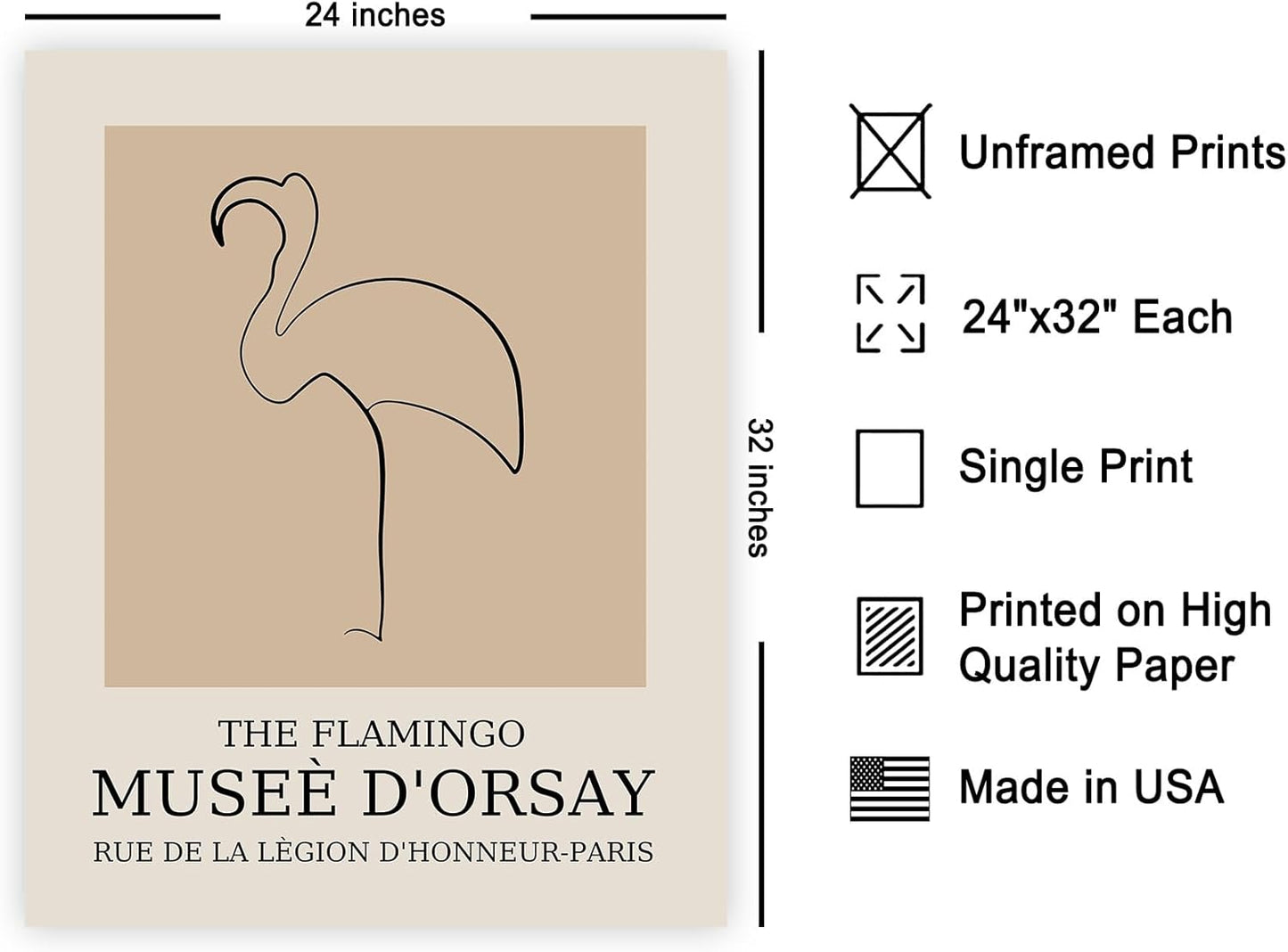 Poster Master Vintage Poster - Retro Minimalist Print - Gift for Artist, Housewarming - Flamingo, Line Drawing, Sketch, Abstract - Wall Decor for Living Room, Bedroom, 24x32 Unframed Wall Art