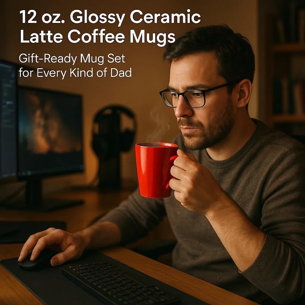 DISCOUNT PROMOS Glossy Ceramic Latte Coffee Mug 12 oz. Set of 10, Bulk Pack - Perfect for Tea, Espresso, Cappuccino, Hot Cocoa - Red