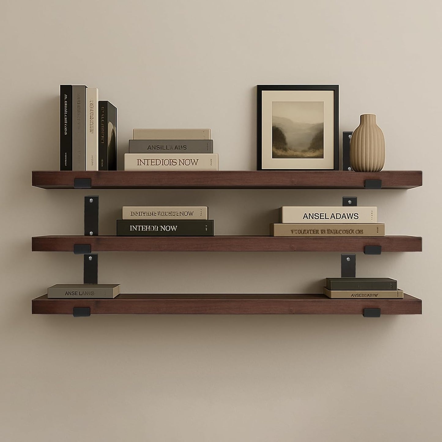 CONSDAN Floating Shelves for Wall Mounted Book Shelf Hanging Shelves Floating Bookshelf for Bedroom, Bathroom, Living Room, Kitchen USA Grown Solid Hardwood, Dark Maple 36x7.5x1.5 in (Set of 3)