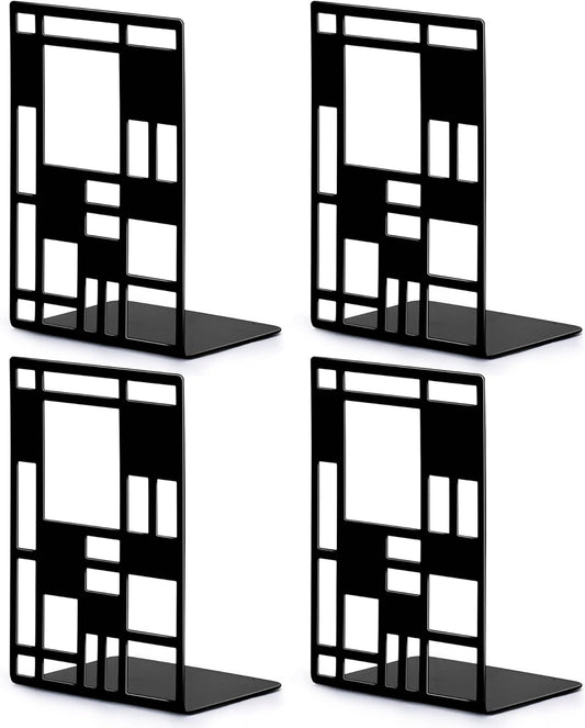 Book Ends, Bookends, Book Ends for Shelves, Bookends for Heavy Books, Book Divider Decorative Holder, Metal Heavy Duty Bookend Black 2 Pair, Abstract Art Desgin Book Stopper Supports for Office, Home