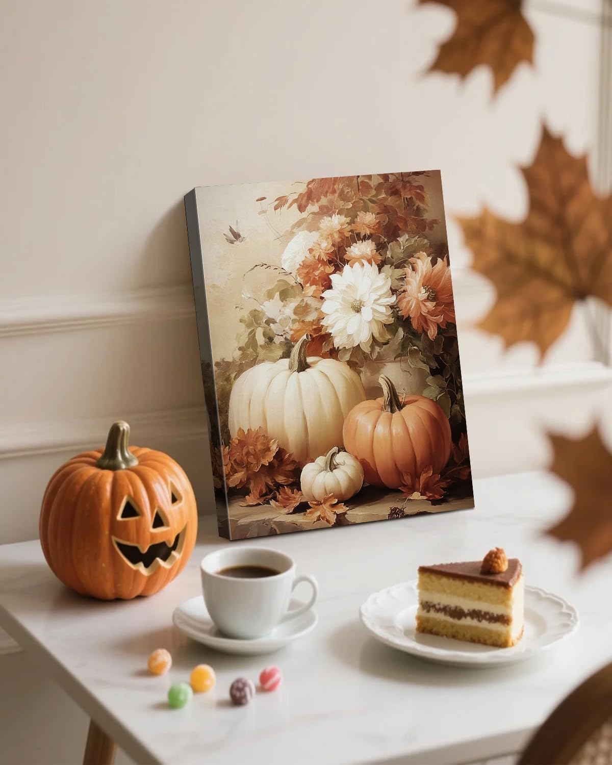 AbcCustomize Vintage Pumpkin Floral Wall Art Decor, Rustic Fall Daisy Flowers Canvas Print for Farmhouse Autumn Decor, Thanksgiving Decorations for Living Room Kitchen Dining Room, Ready to Hang