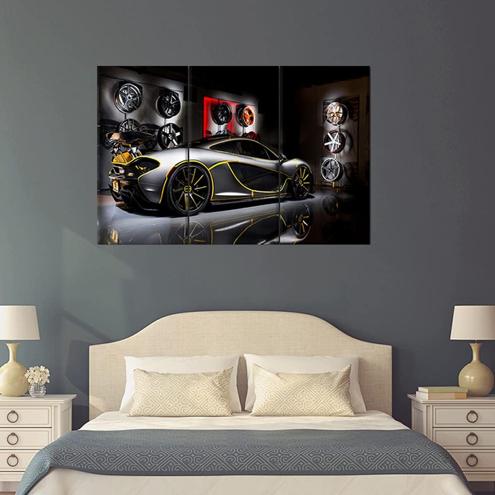 TUMOVO Black Pictures Sports Car Painting Canvas 3 Pieces Canvas Wall Art Modern Artwork Home Decorations for Living Room Bedroom Giclee Wooden Frame Gallery-Wrapped Ready to Hang 28 x 14inch x 3