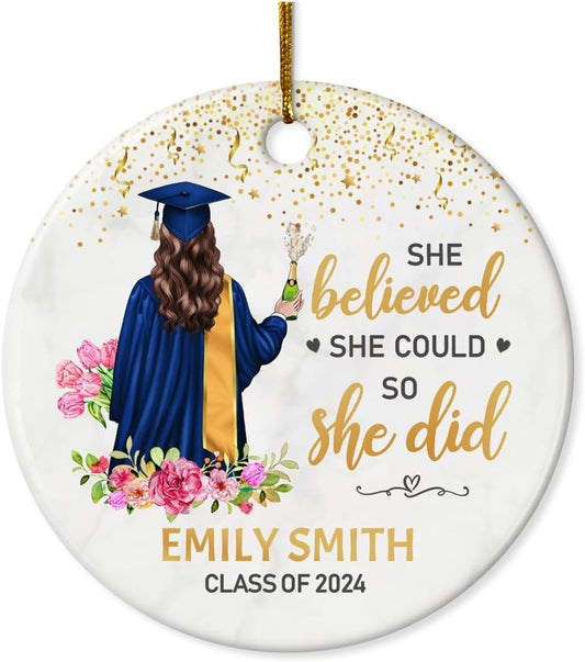 Personalized Graduation Christmas Ornament Class of 2024 Graduate Ceramic Ornaments Graduation Keepsake Gifts Xmas Tree Decorations