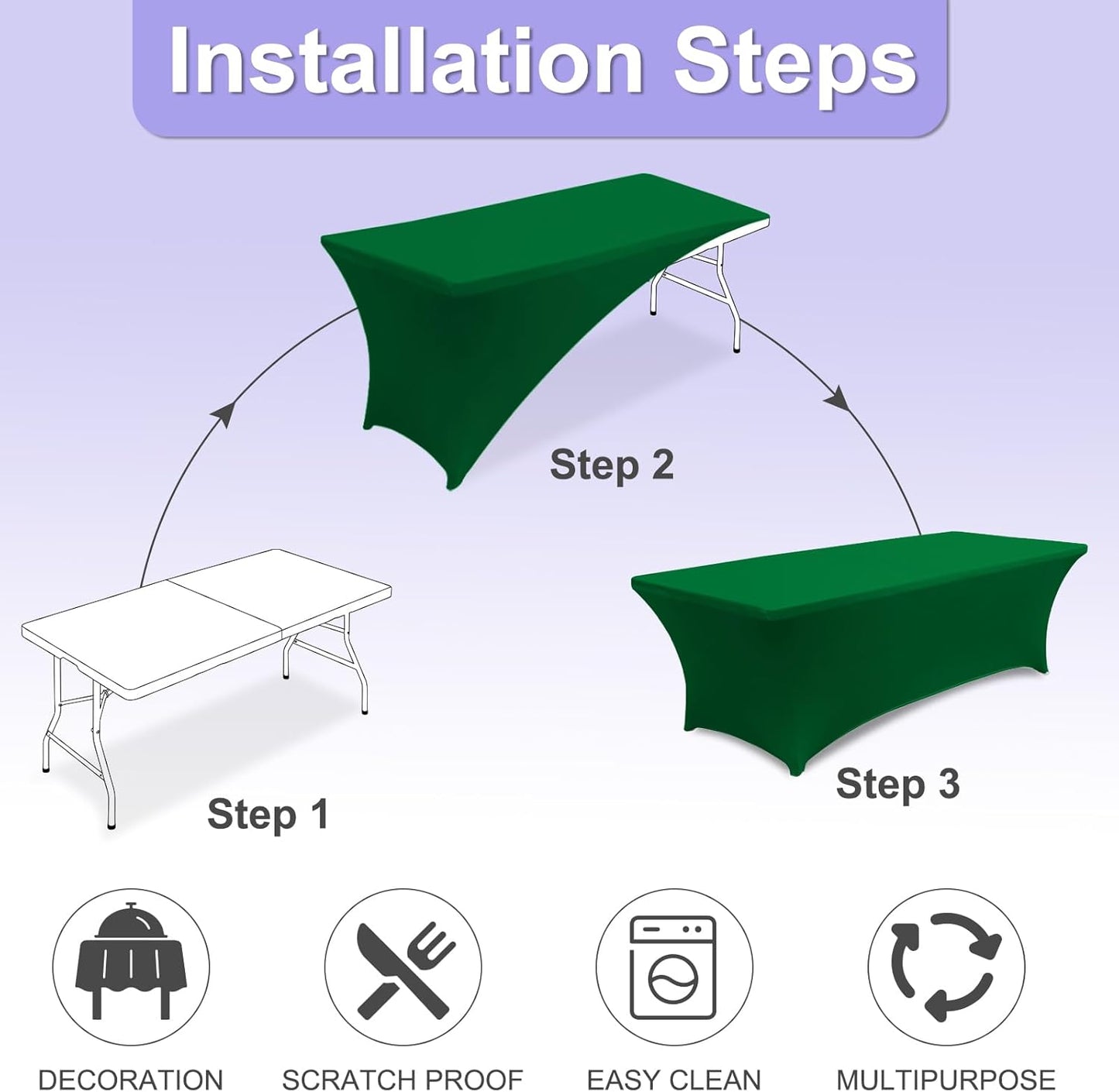 ABCCANOPY 6 FT Forest Green Spandex Table Cover Stretch Fitted Wrinkle Resistant Tablecloth Reuse for Rectangular Folding Table Patry Event Wedding Banquet Protector