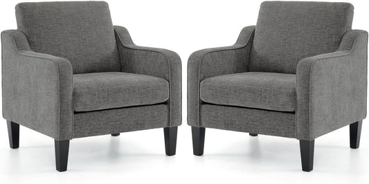 VINGLI Accent Chairs Set of 2 for Living Room, Light Grey Mid Century Modern Chair Soft Chenille Sofa Chair Upholstered Comfy Arm Chairs for Bedroom, Play Room, Apartment