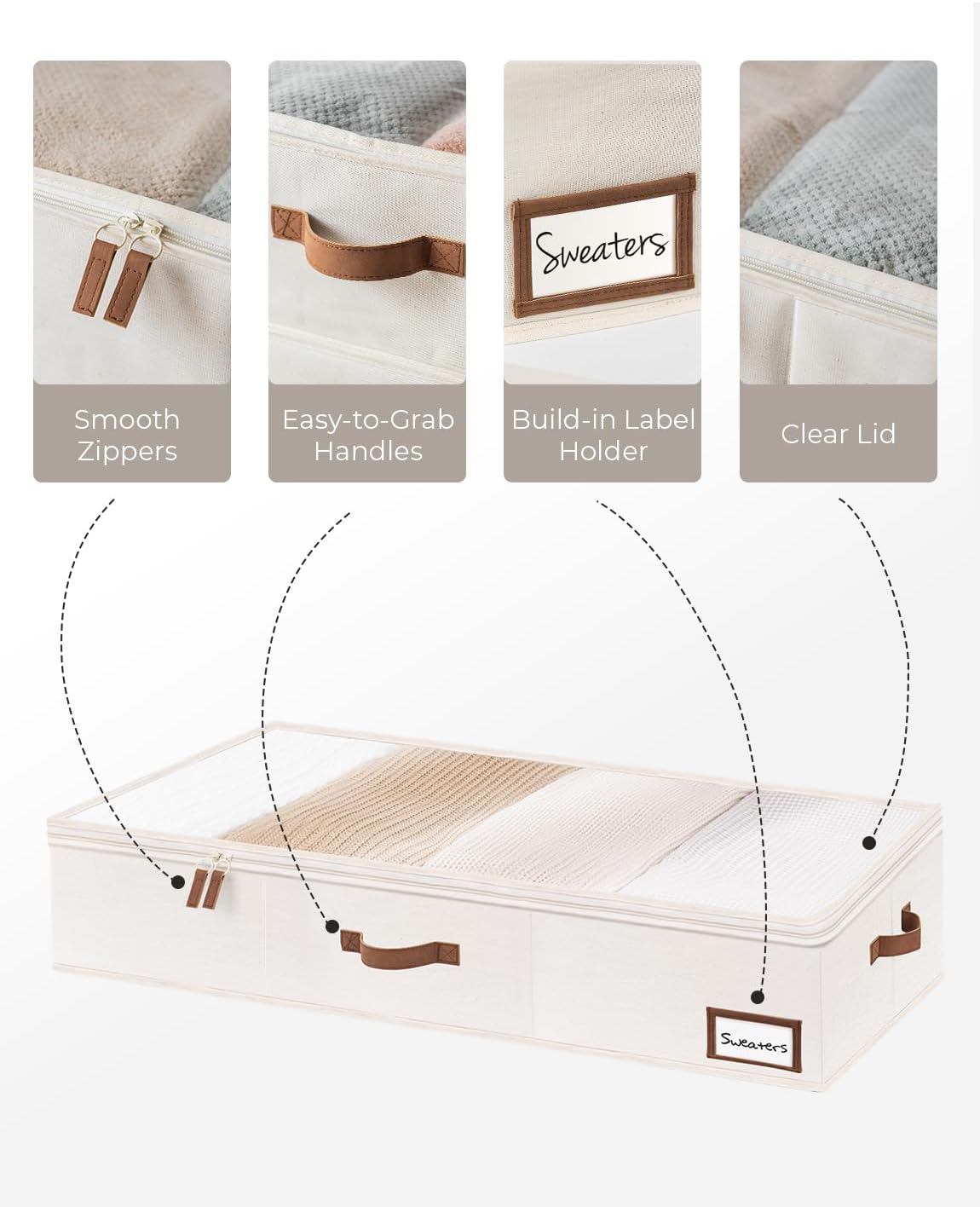 StorageWorks Extra Large Under Bed Storage Containers with Handles and Label Holder, 2 Pack Ultra-thick Fabric Underbed Bins, Closet Organizer for Clothes, Blankets, Sweater