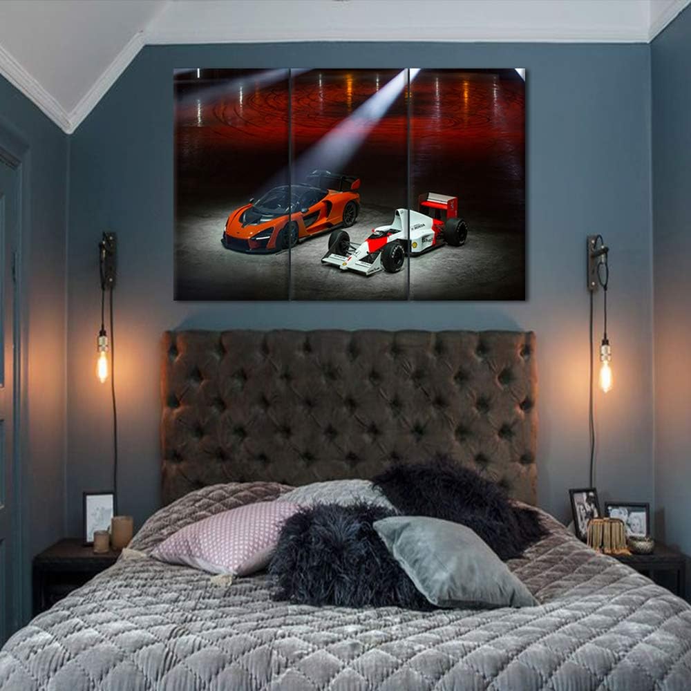 TUMOVO 3 Piece Red Car Canvas Wall Art - 40 x 20inch x 3 Panels - Modern Painting on Canvas - Framed - Wall Mount - HD Giclee Print - Living Room, Bedroom Decor