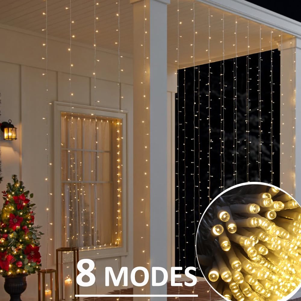 Solhice LED Curtain Lights Outdoor 20ft x10ft, 600 LED Plug in Hanging String Lights Indoor, Twinkle Light Backdrop for Outside Backyard Wedding Bedroom Decor, Warm White (Not Connectable)