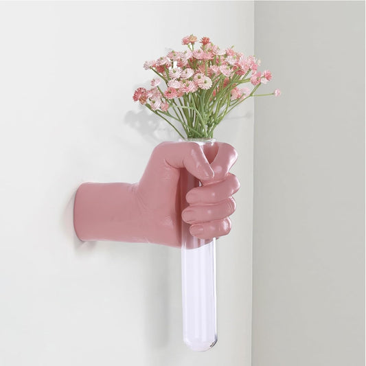 Pink Wall Sculpture,Wall Art Bedoroom,Hand Vase,Funky Flower Vase Decorations,Unique Wall Statue,Home Decor Art