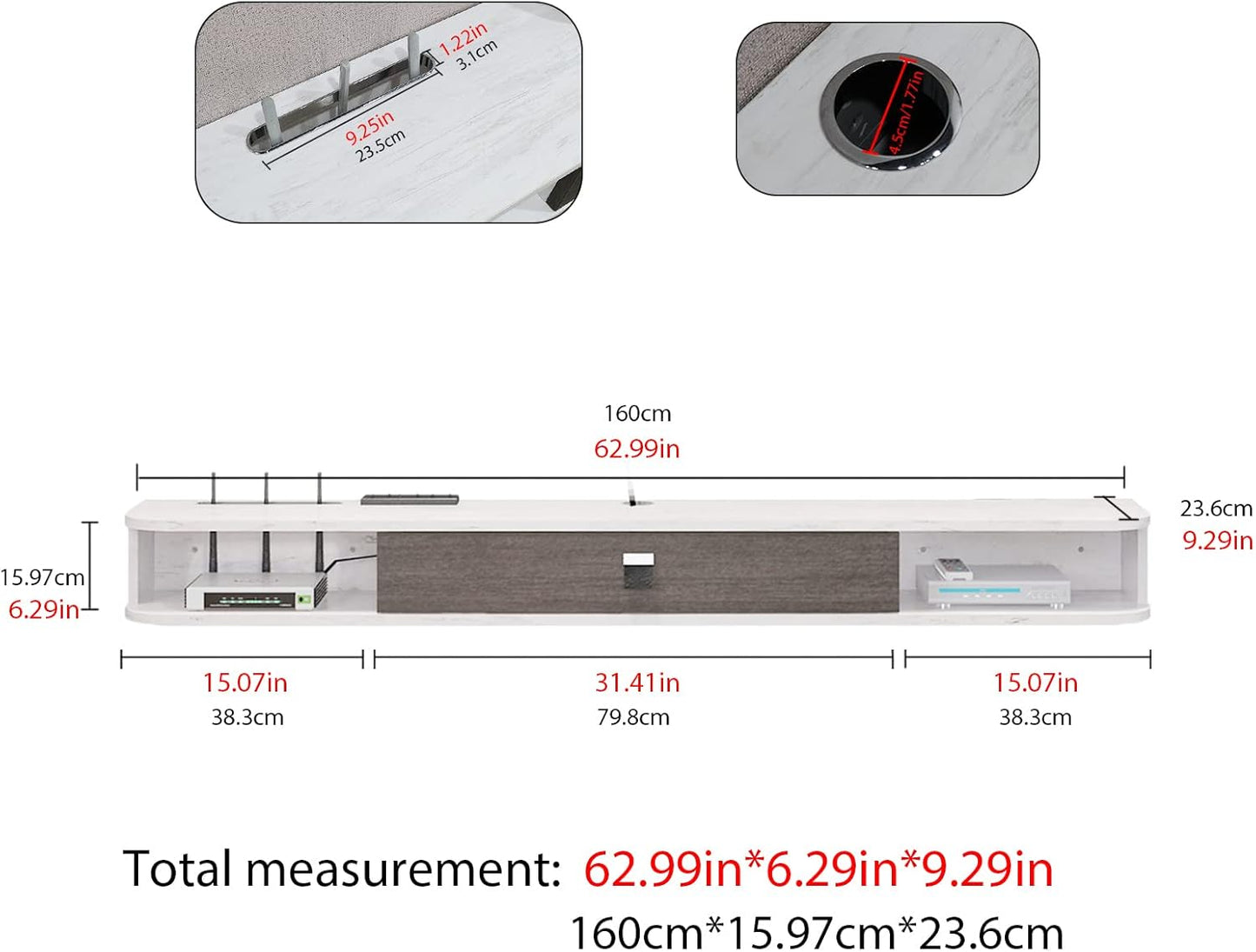 Pmnianhua Floating TV Console,63'' Wall-Mounted Media Console TV Cabinet Floating TV Stand Entertainment Shelf with Door and Storage (Grey White)