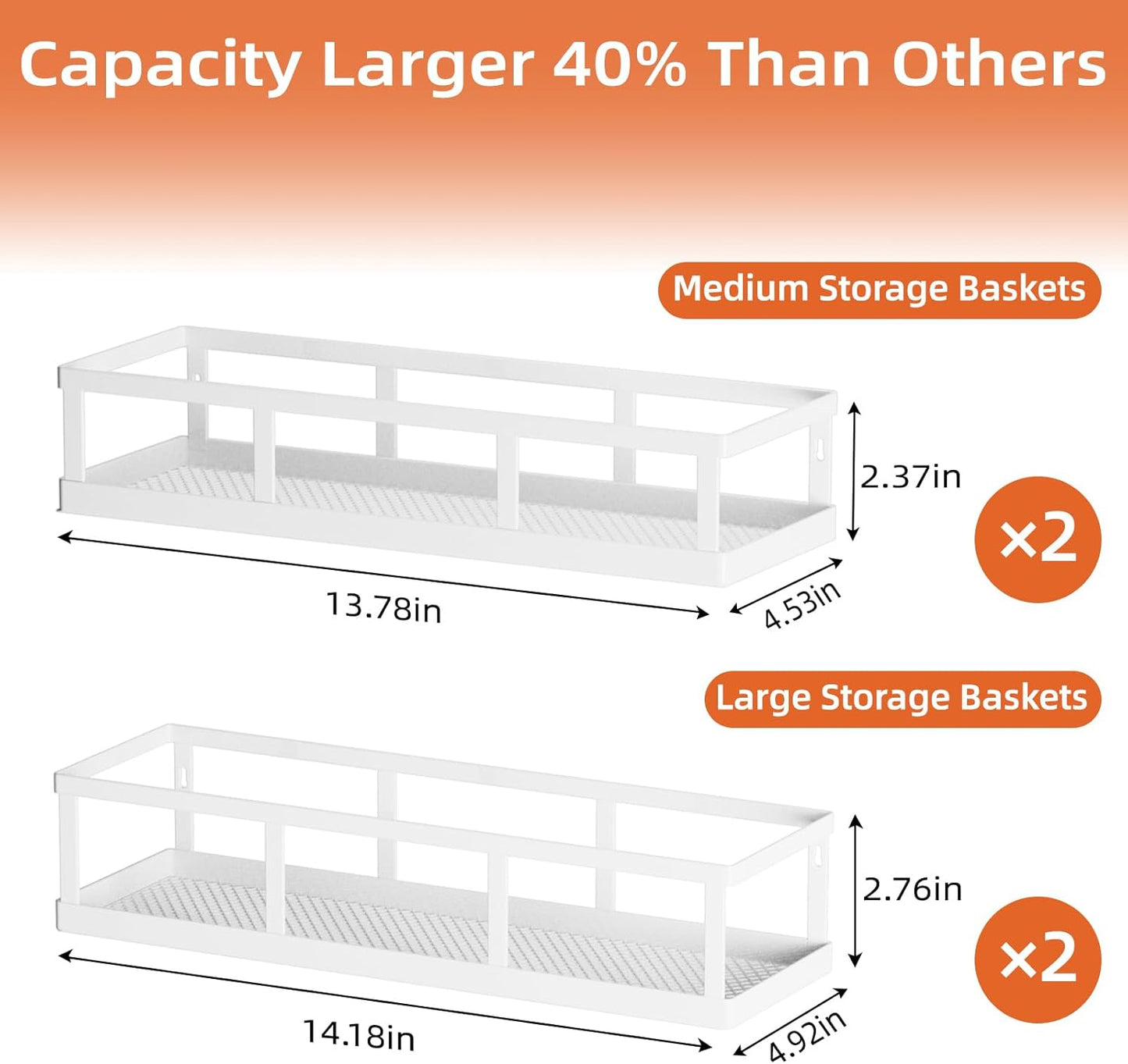 Spice Rack Wall Mounted, 4 Pack Pantry Door Organizer & Hanging Storage Baskets Organizer Wall Mount, Large Capacity Metal Spice Shelf for Kitchen Cabinet, Bathroom, Shower, Home Decor