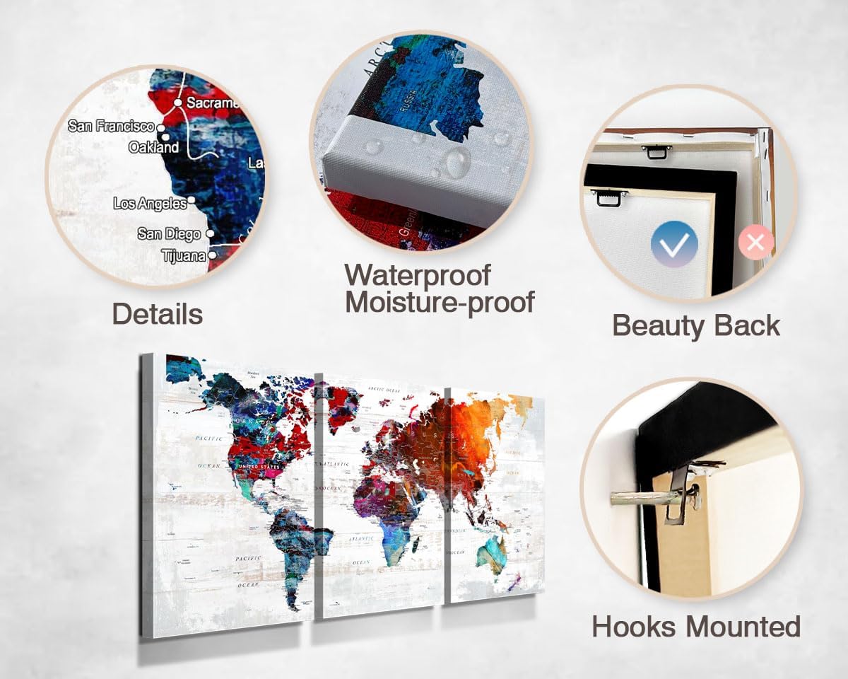 Canvas Wall Art Abstract Map Pictures for Bedroom Wall Decor Modern Office Artwork Graffiti Painting Kitchen Decoration Red Colorful Art