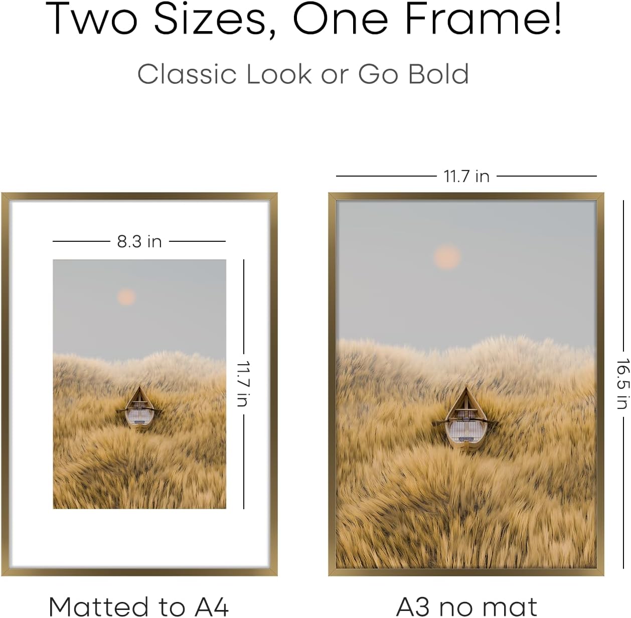 Homeforia A3 Picture Frame Bronze, High End Metal 11.7 x 16.5 inch Brass Poster Frames with Mat 8.3 by 11.7 Print, A3 Size Frames Matted to A4 Photo, 11.7by16.5 Hanging Frame, Tempered Glass, Set of 1