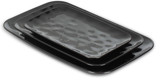 vicrays Ceramic Rectangle Serving Platters - 14" 12" 10" Porcelain Serving Trays Plates for Party BBQ Appetizers Sushi Dessert - Microwave Oven and Dishwasher Safe - Set of 3 Bright Black