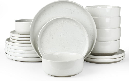 Famiware Milkyway Plates and Bowls Set, 18 Pieces Dinnerware Sets, Dishes Set for 6, White