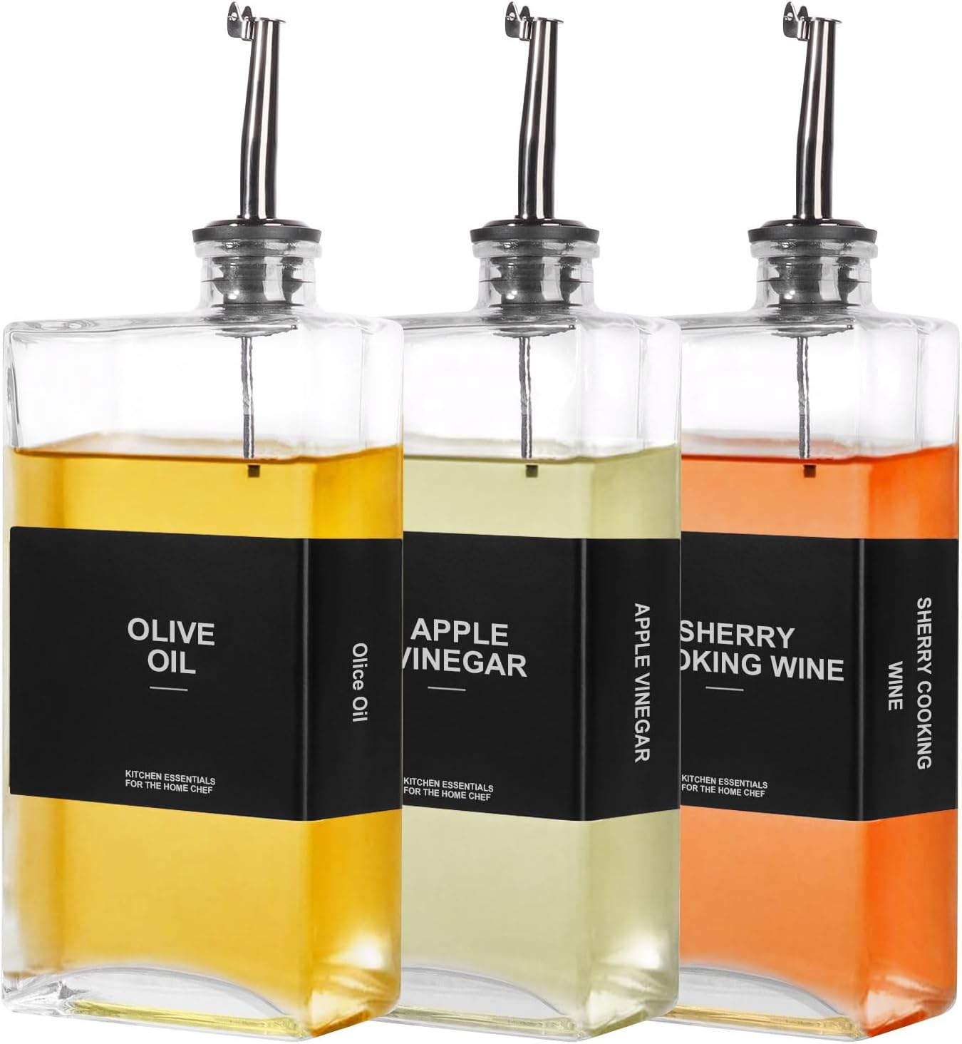 OKYUK Olive Oil Dispenser Bottle for Kitchen Cooking, 16.9oz/500ml Soy Sauce Coffee Syrup Oil and Vinegar Dispenser Set, with Silicone Funnel, Labels (3PCS, Black)