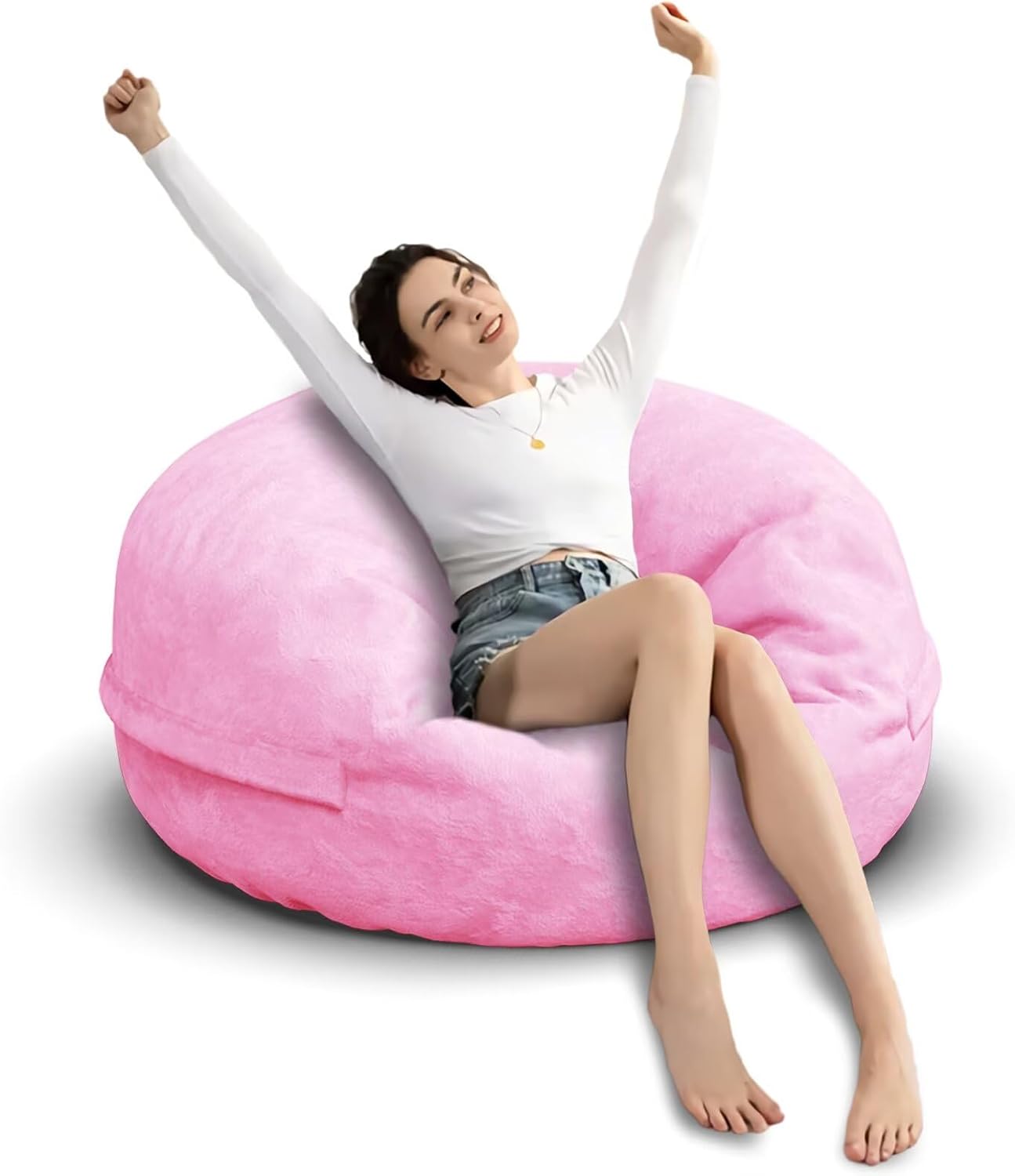 Bean Bag Chair for Adults 3FT,Soft Removable Cover for Teens/Girls Bedroom,Fluffy Giant Round Floor Beanbag Lounger Chairs (No Filler,Pink)