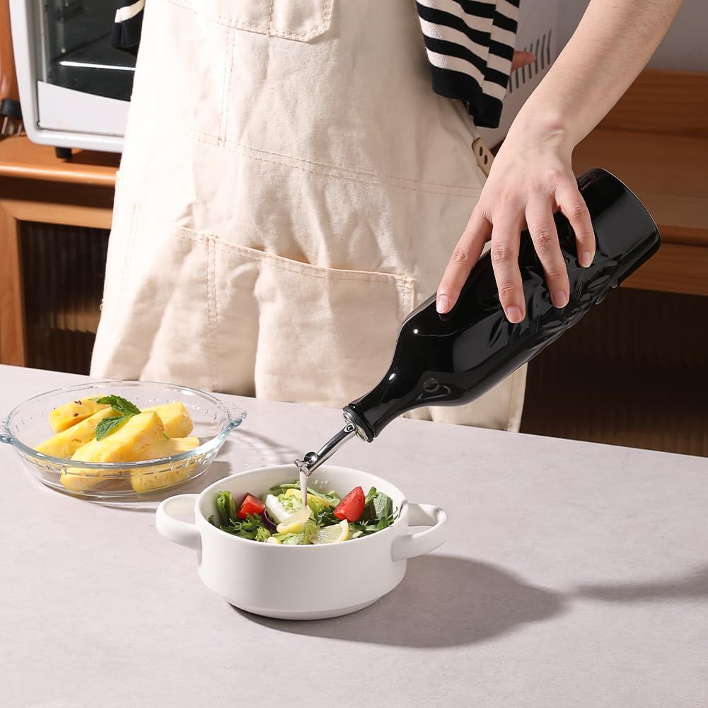 Sweejar Large Ceramic Olive Oil Dispenser Bottle, 24 Oz Relief Opaque Oil Cruet Protects Oil To Reduce Oxidation, Storage Vinegar, Soy Sauce, Coffee Syrup, Liquids, Set of 1 (Black)