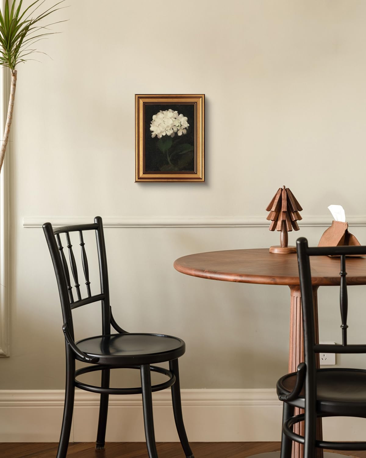 HUARCEY Gold Framed Vintage Wall Art for Living Room, Flowers Painting Canvas Prints Shelf Decor for Kitchen, Aesthetic Bedroom Wall Art, Christmas Gifts for Friends or Family (White Hydrangea 8"x10")