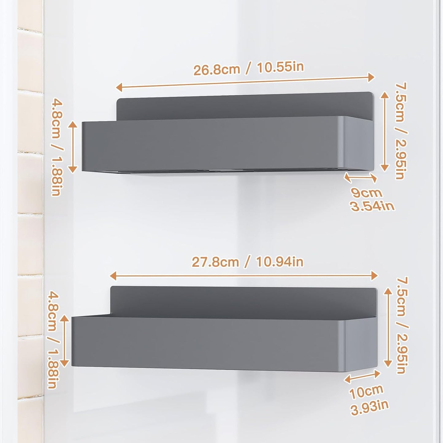 Magnetic Spice Rack for Refrigerator, Kitchen Organizer and Storage Shelf, Grey(2 Pack)