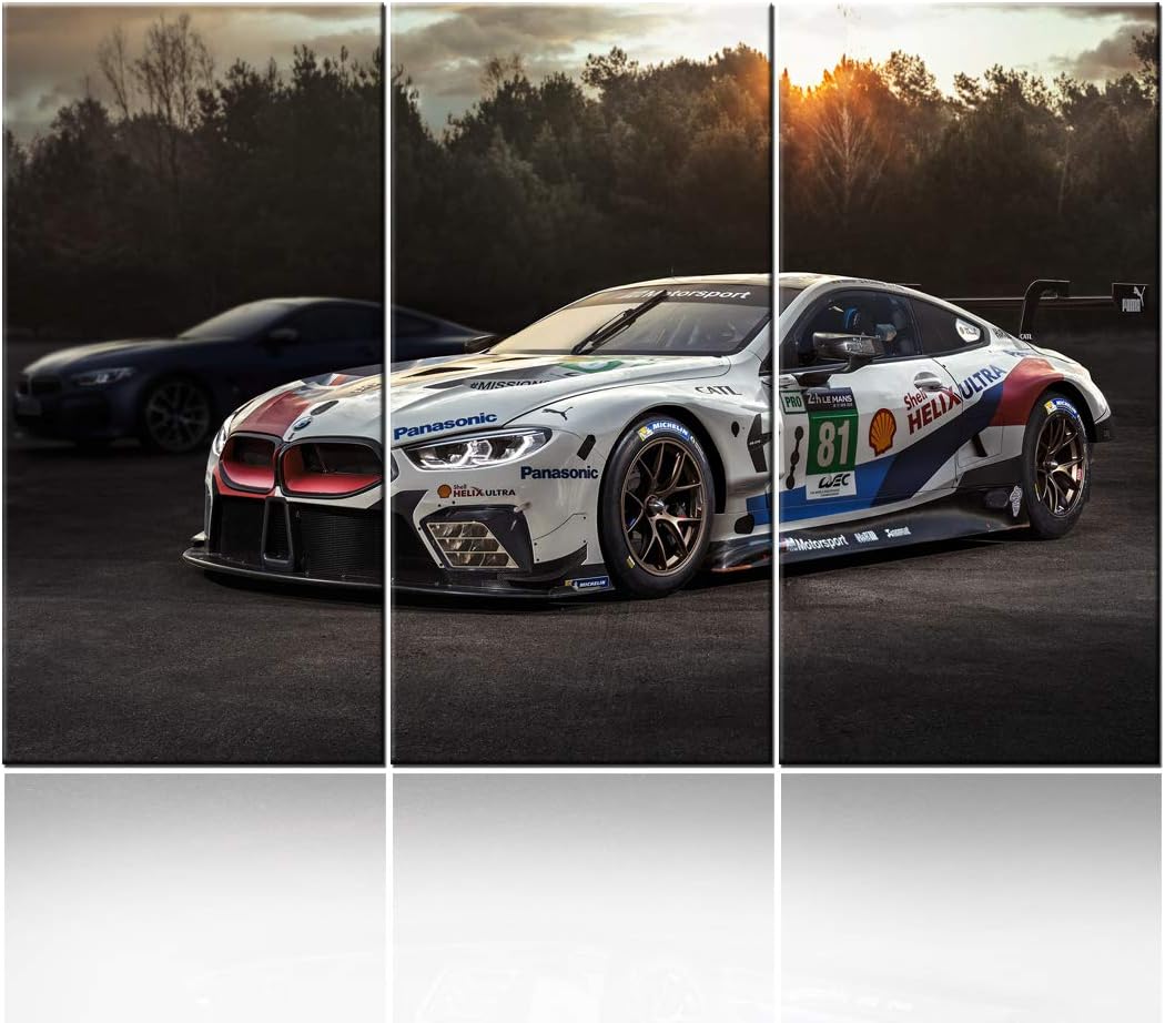 Black and White Pictures Sports Car Painting Canvas 3 Pieces Canvas Wall Art Modern Artwork Home Decorations for Living Room Bedroom Giclee Wooden Frame Gallery-wrapped Ready to Hang 28 x 14inch x 3