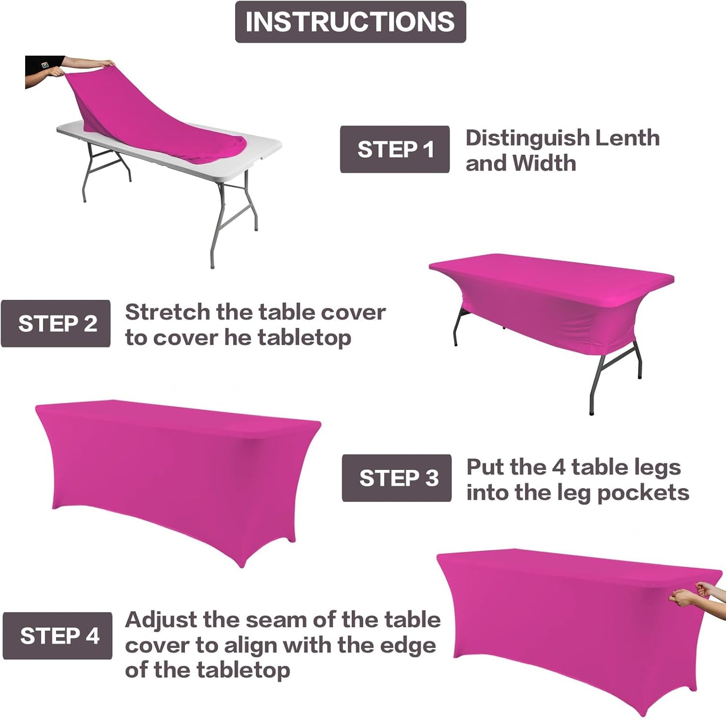 IVAPUPU 2 Pack 6FT Table Cloth for Rectangular Fitted Events Stretch Fuchsia Table Covers Washable Cover Spandex Tablecloth Protector for Party, Wedding, Cocktail, Banquet, Festival