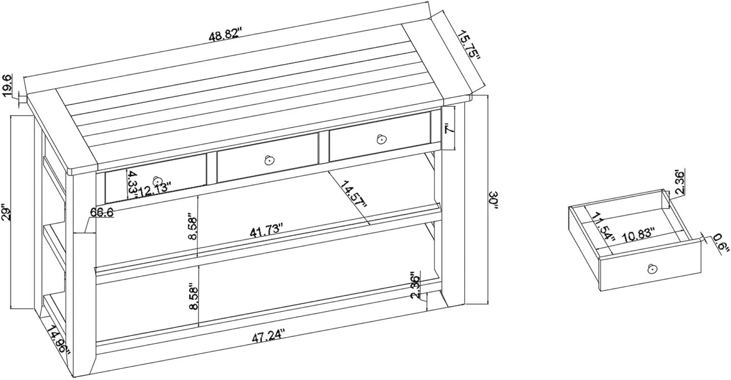 Solid Wood Console Table,Sofa Table with Storage Drawers and Bottom Shelf,Entryway Table for Entry Hallway Foyer,Fully Assembled (48.8" Distressed Black)