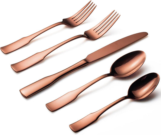Alata Kate Rose Gold Mirror 40-Piece Silverware Set,Service for 8,Stainless Steel Flatware Set,Mirror Cutlery Set,Dishwasher Safe