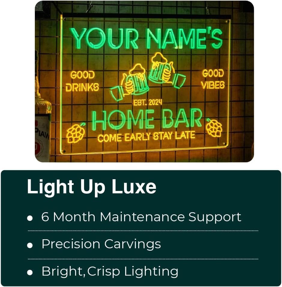 Personalized Basement Bar LED Neon Sign, Custom Name Happy Hour Acrylic Wall Light for Home Bar & Man Cave Decor