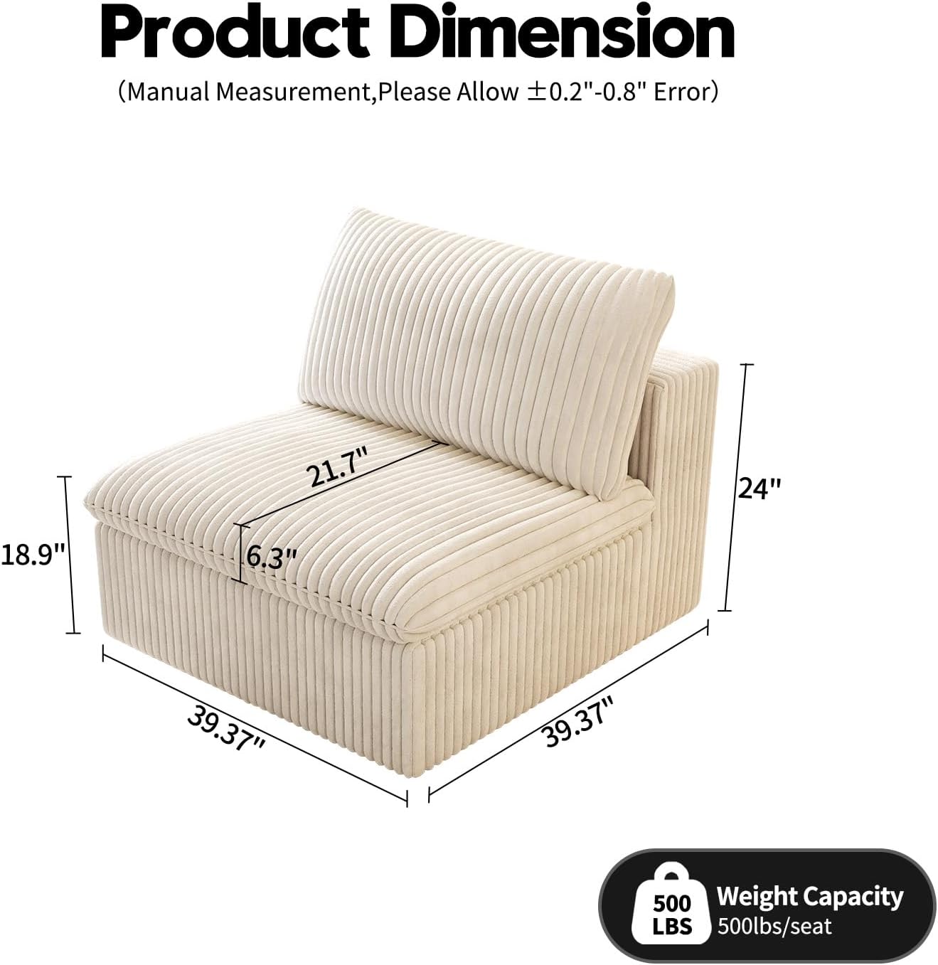 Ottoman, Modular Sectional Sofa,Cushion Covers Removable, Minimalist Couch for Modern Living Room Sofa Sets for Office House,Bedroom and Apartment,No Assembly Required,White