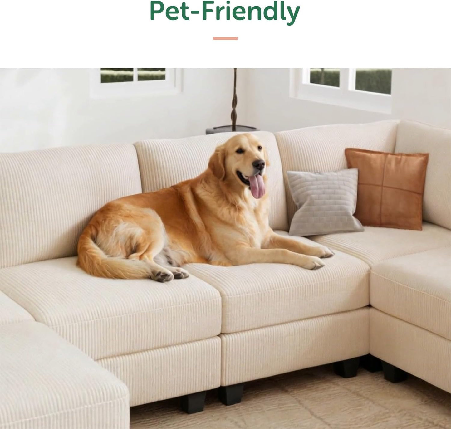 HONBAY Corduroy Modular Sectional Sofa with 5 Seaters, Sectional Corner Sofa with Chaise, L Shape Couches for Living Room, Beige