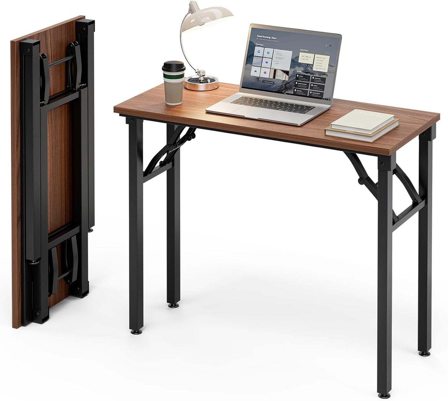 Frylr Small Folding Computer Desk – Portable 35.8 Inch Foldable Laptop Table, Collapsible and Compact for Easy Storage and Fast Setup, Lightweight for Small Spaces, Craft and Study Use, Dark Walnut