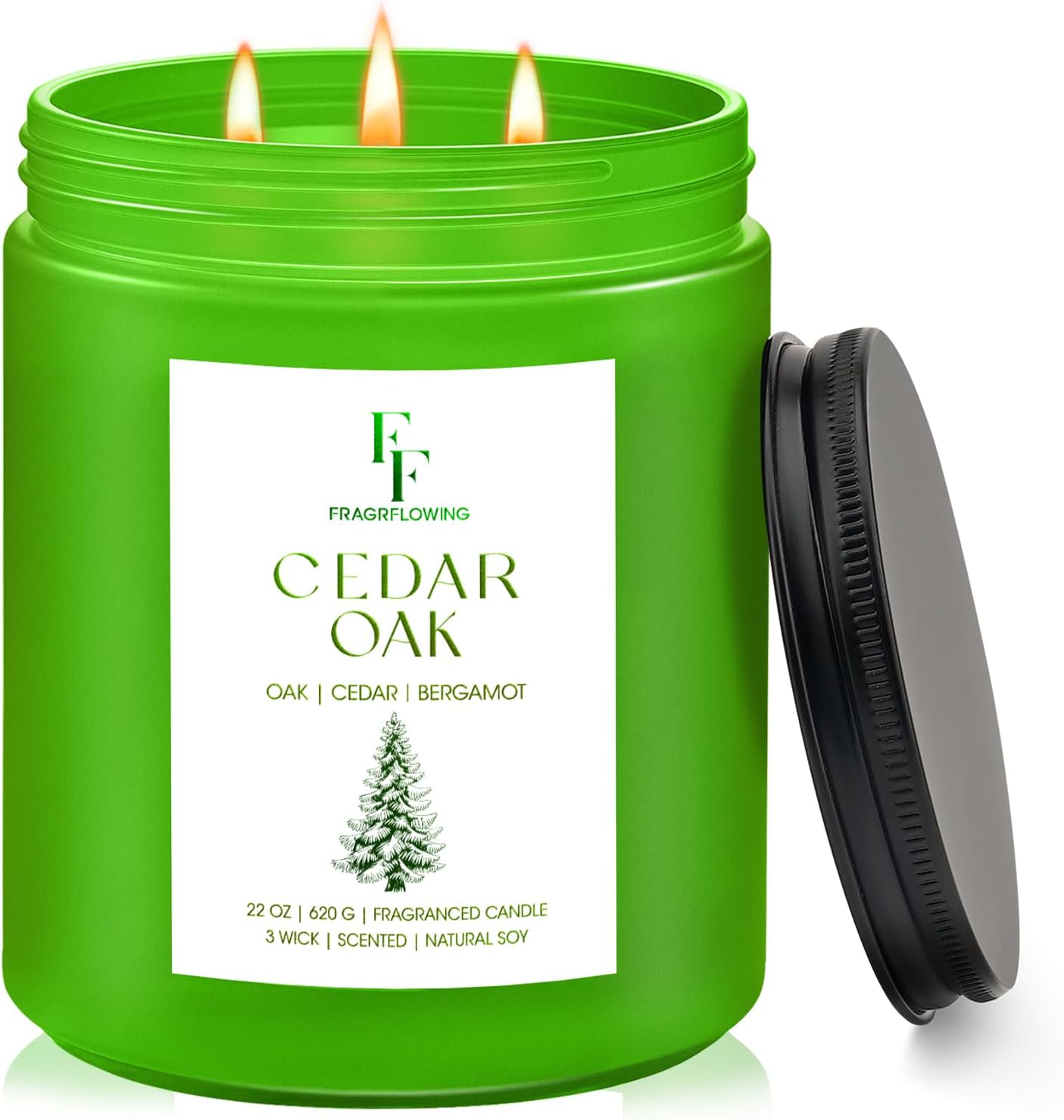 Cedar Oak Large Scented Candle, 3-Wick 22oz Long Lasting Scented Candle, Natural Soy Wax Aromatherapy Candle for Home, Autumn Candle Gifts for Women Men