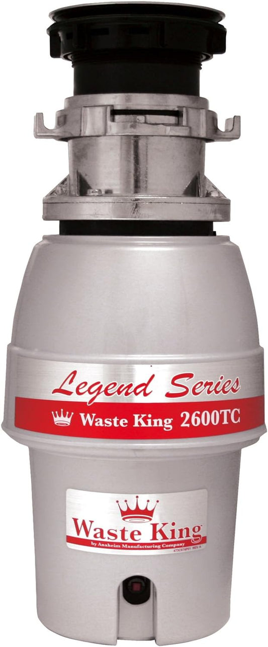 Waste King L-2600TC Controlled Activation 1/2 HP Garbage Disposal with Safer Controlled Griding, Power Cord Included