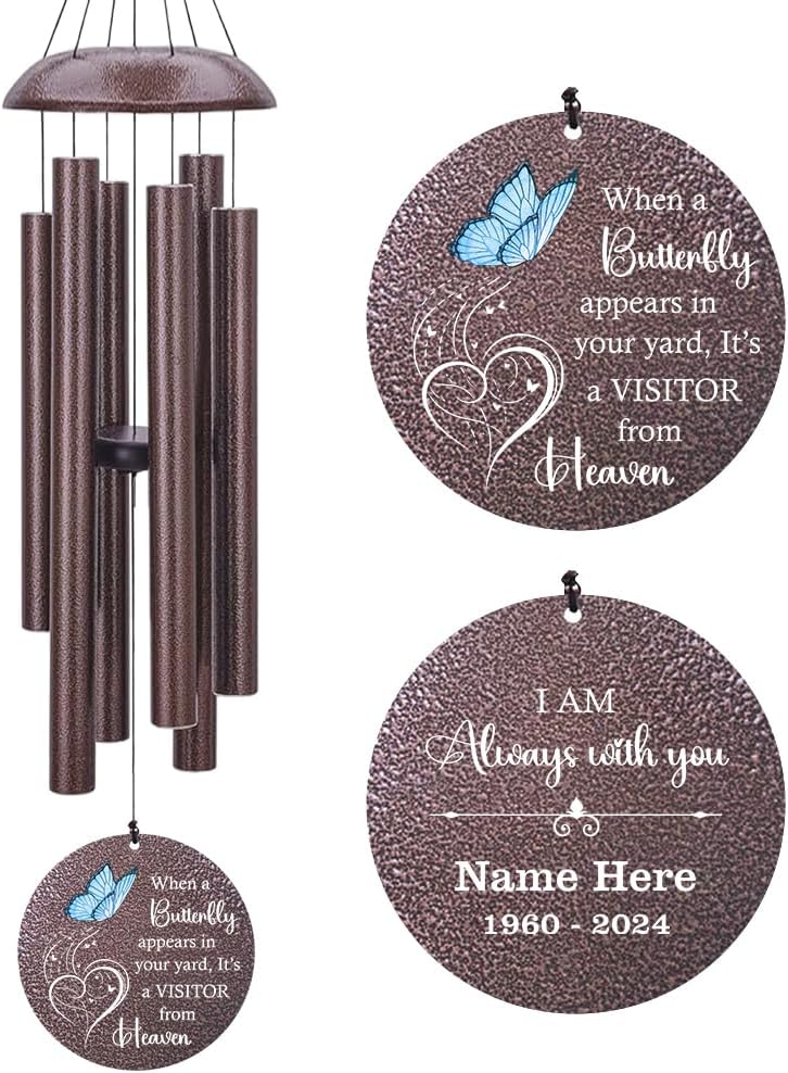 Sympathy Wind Chimes, Personalized Butterfly Wind Chimes for Loss of Loved One, Commemorative Sympathy Gifts for Funeral, in Memory of Dad/Mom/Husband/Wife