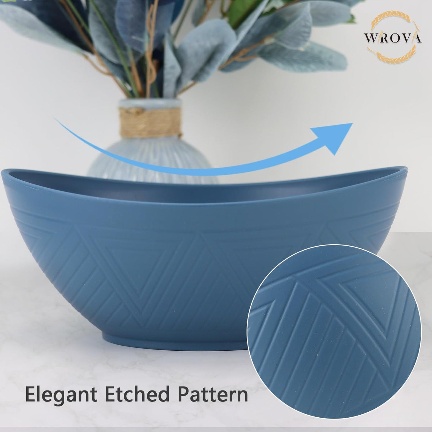 65oz Big Wheat Straw Bowls - Large Salad Bowls set of 6 - Unbreakable Serving Bowls - Microwave & Dishwasher Safe - Oval Bowls for Cereal,Salad,Fruit - Ocean Series