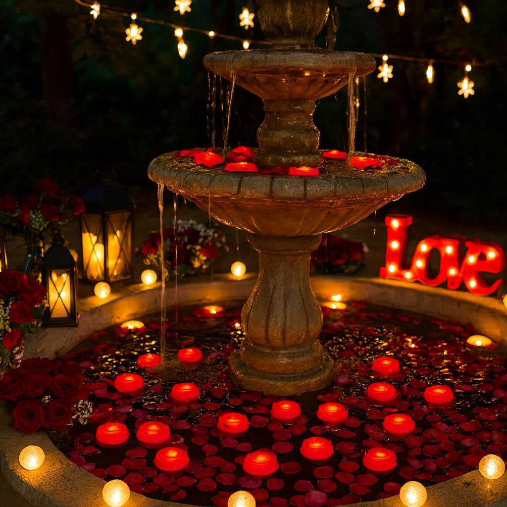 Aignis 12pcs Flameless LED Floating Candles, Red Rose Plastic Tealights Battery Operated, 120+ Hours Glow Time, Cozy Light for Romantic Pool/Bathtub/Hot Bath/Wedding Centerpiece Decor(D2.83 * H1.42)