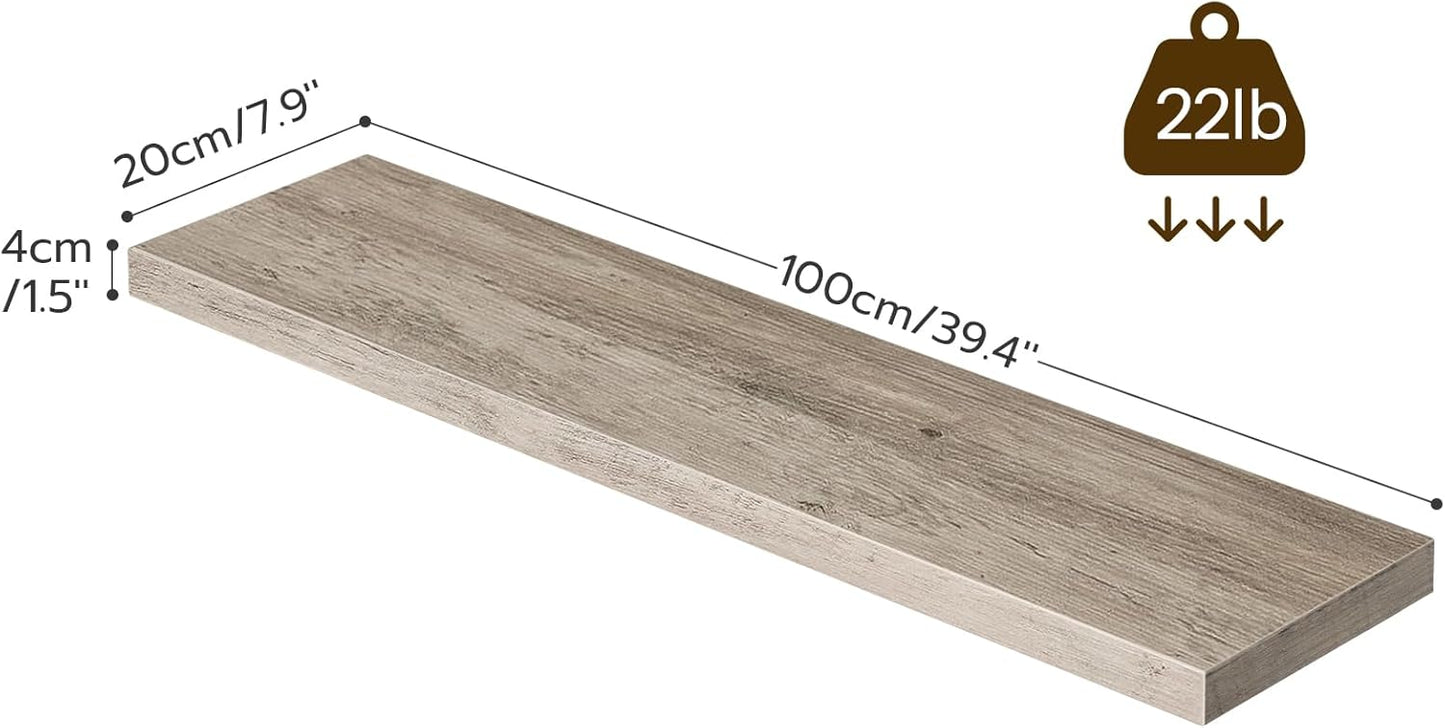 HOOBRO Floating Shelves for Wall, Wall Mounted Shelf Set of 2, 39.4" Hanging Shelf with Invisible Brackets, for Wall in Bathroom, Bedroom, Toilet, Kitchen, Livingroom, Office, Greige BG100BJP201