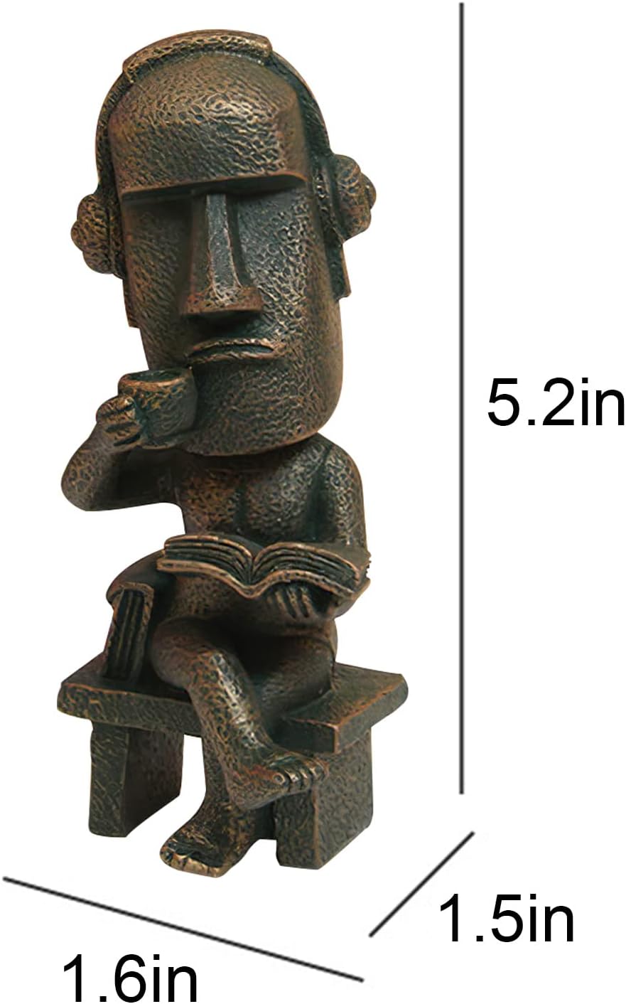 Moai Statue Decor - 6 Inch Easter Island Oranment Resin Stone Decoration for Room Accessories Antique Sculpture for Office Desktop (Read a Book)