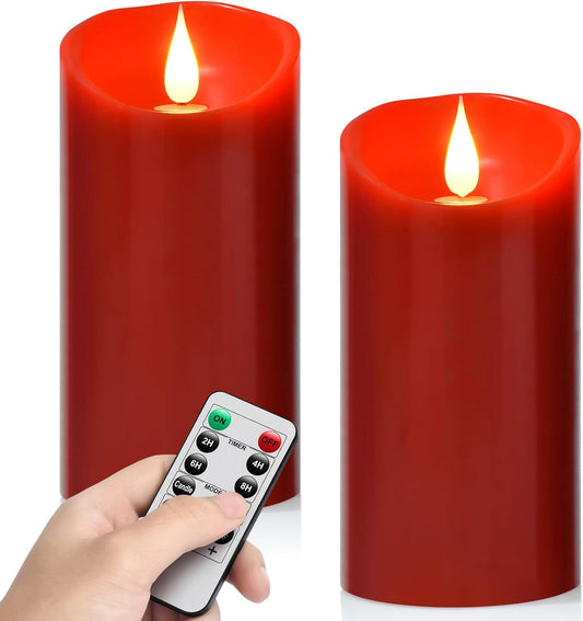 Flameless Battery Operated LED Candles 3D Wick with10key Button Remote Control 24-Hour Timer Set of 2 Electric Flickering Pillar Real Wax，Wedding, Party, Home Decoration