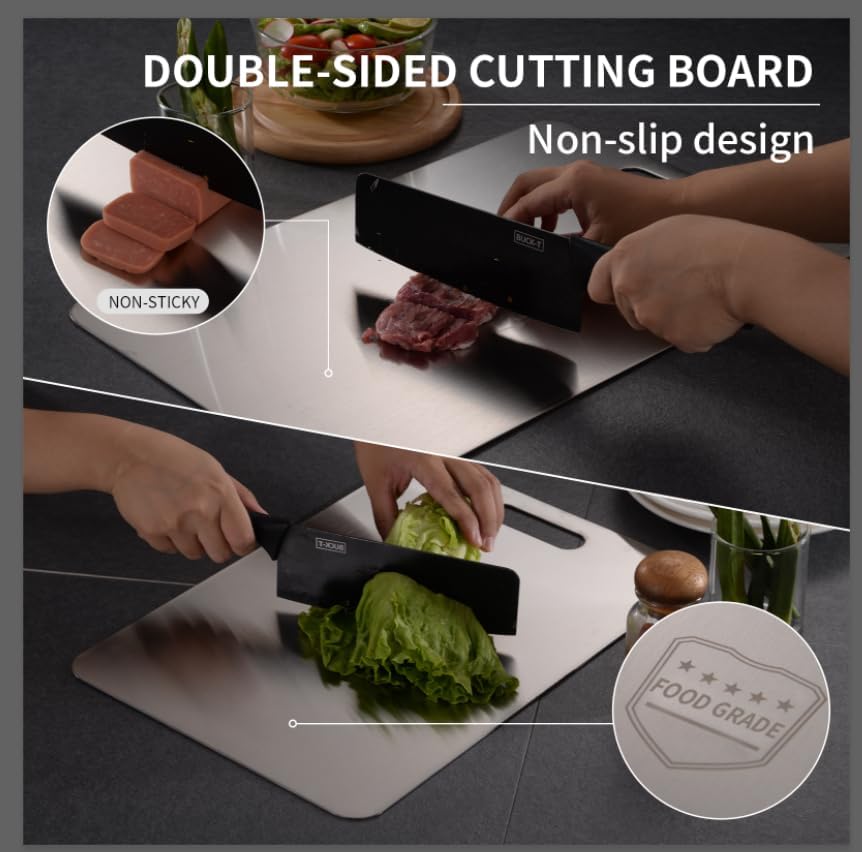 Katuchef Titanium Cutting Boards for Kitchen,Katu Chef Cutting Board,Double-Sided Food-Grade Pure Cut Titanium Chopping Board for Vegetables,FruitsAnd Meat(15.35IN*11.02IN)