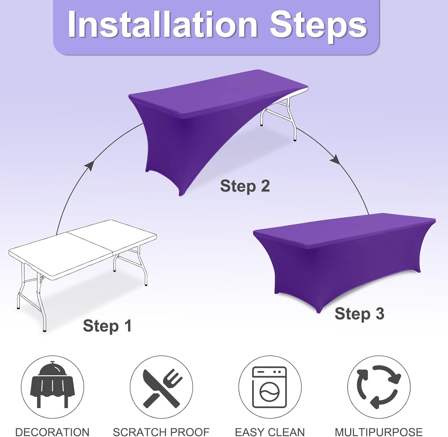 ABCCANOPY 4 FT Spandex Table Cover Stretch Fitted Wrinkle Resistant Tablecloth Reuse for Rectangular Folding Table Patry Event Wedding Banquet Protector Purple