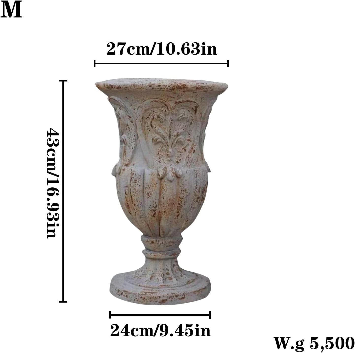 VISIBLE Vintage European Giant Garden Urn Planter, Decorative Cement and Fiber Flower Pot, Make Rust Finished, Wrap Foam Safely Delivered from Los Angeles (Vintage, Medium)