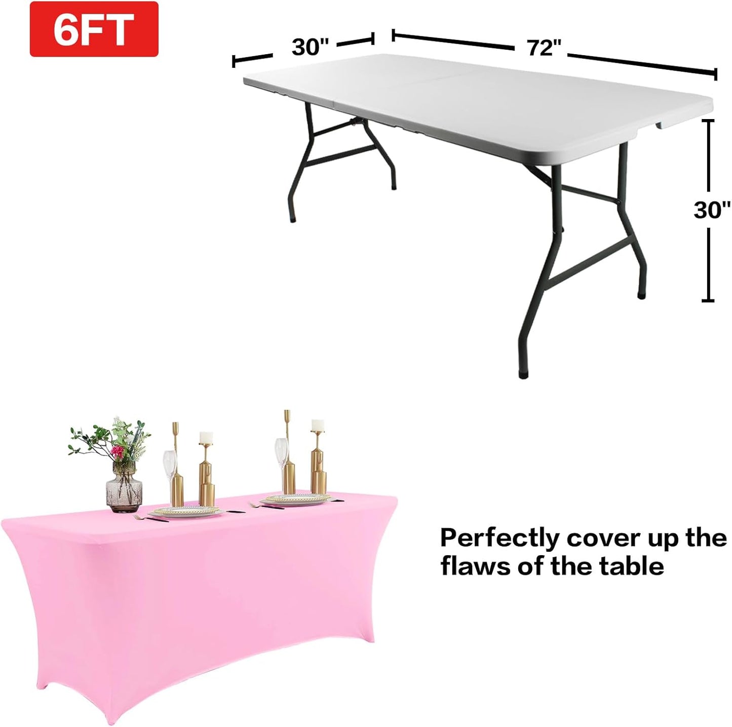 IVAPUPU 2 Pack 8FT Table Cloth for Rectangular Fitted Events Stretch Pink Table Covers Washable Cover Spandex Tablecloth Protector for Party, Wedding, Cocktail, Banquet, Festival