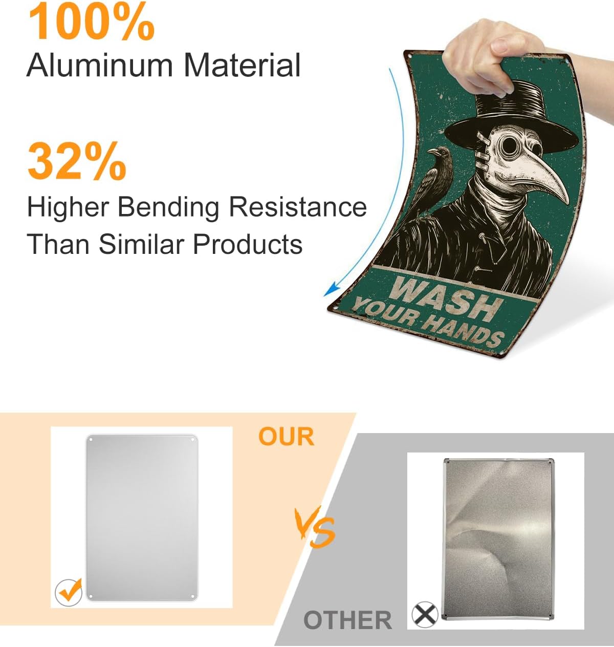 ALKB Halloween Bathroom Decor 8x12 Inch - WASH YOUR HANDS, Gothic Vintage Metal Tin Sign, Novelty Gifts for Men Women Adult